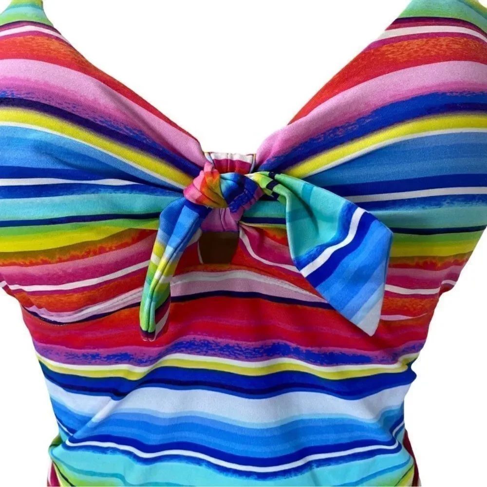 Seafolly two piece Piece tankini Swimsuit bikini set rainbow Stripe 12 / 8 / med